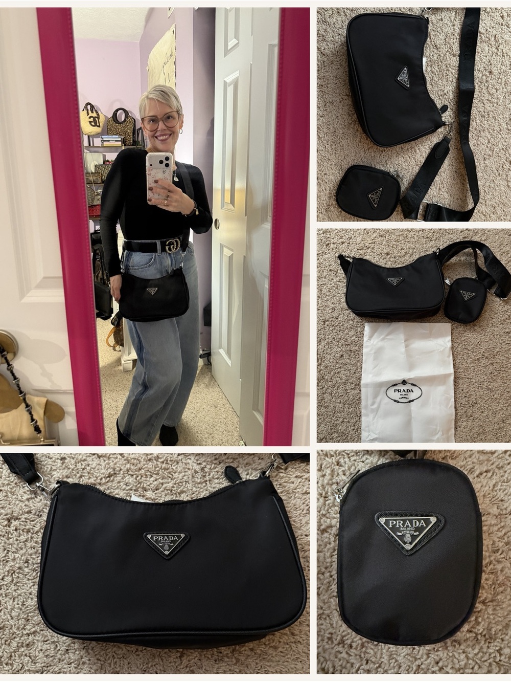 Prada Black Nylon Shoulder Bag with Coin Pouch Gift with purchase bag